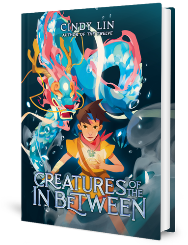 Creatures of the In Between book cover: Prince Jin stands before a dragon, a cloud of mist swirling around them.